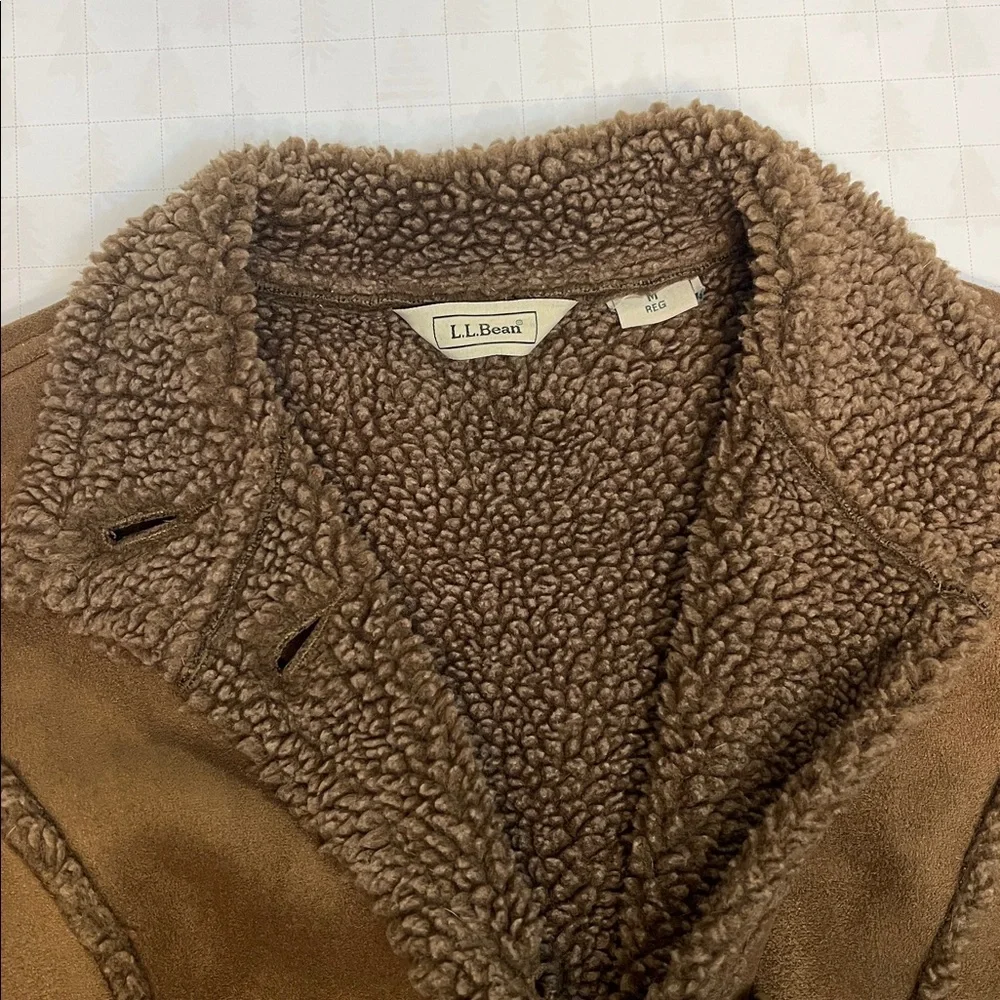 L.L. BEAN VINTAGE BROWN SHEARLING TEDDY MIDI LENGTH BUTTON FRONT COAT M - Picture 10 of 16